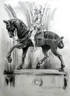 Knight on horseback, Windsor Castle (charcoal pencil)